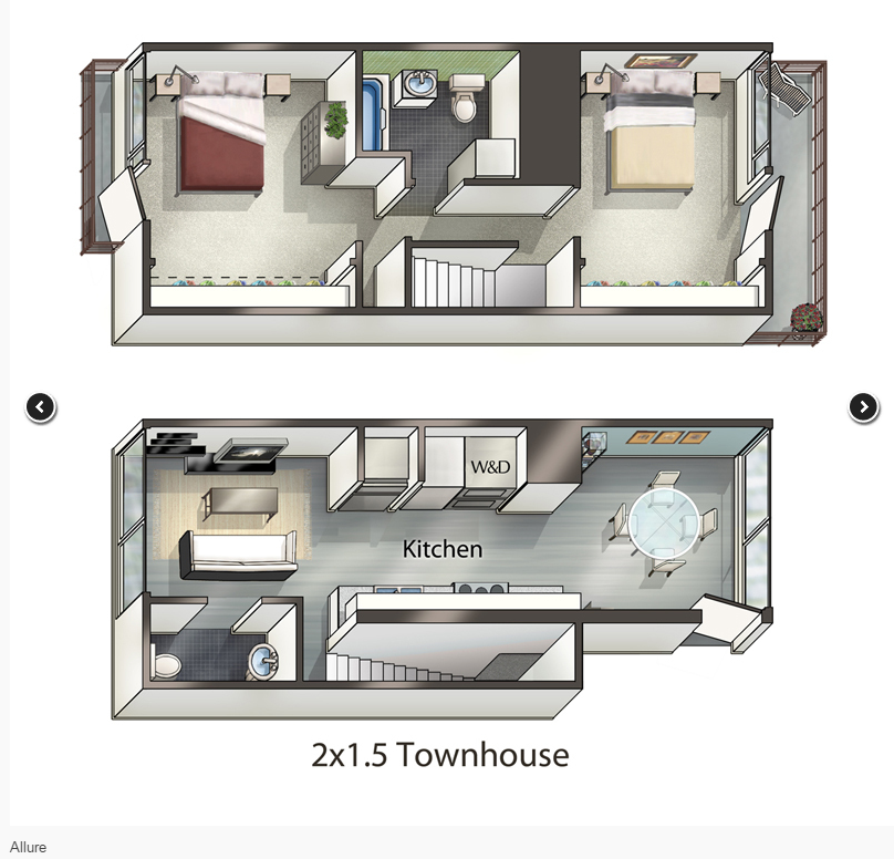 Floor plan for 2 beds, 1.5 baths, 873 sqft